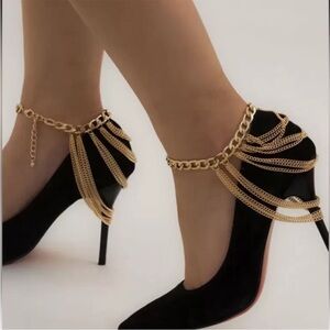 Gold Tassel Chain Heel Anklet Cuffs